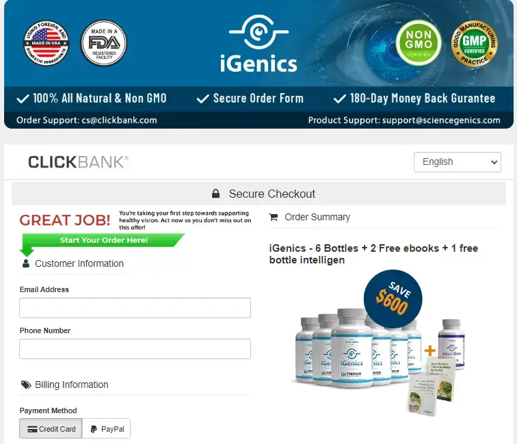 iGenics checkout page